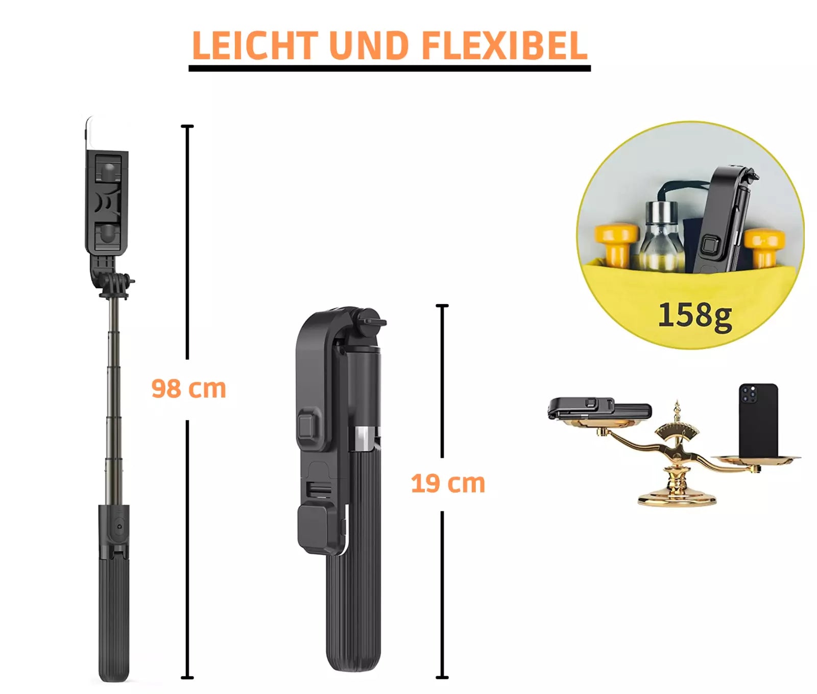 Selfie Stick Bluetooth mit Licht 4 in 1 für Smartphone Stativ Teleskop Stange