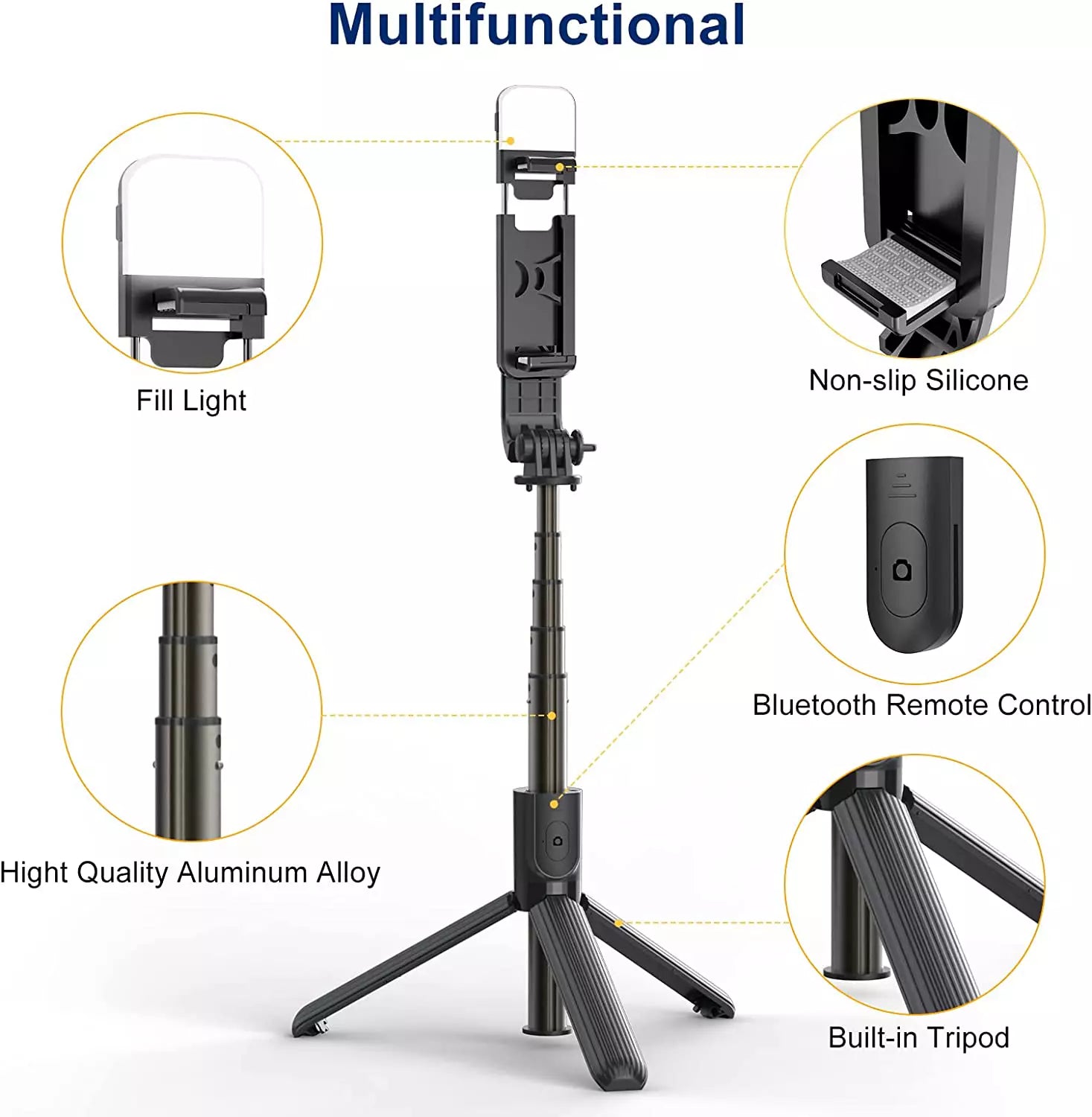 Selfie Stick Bluetooth mit Licht 4 in 1 für Smartphone Stativ Teleskop Stange