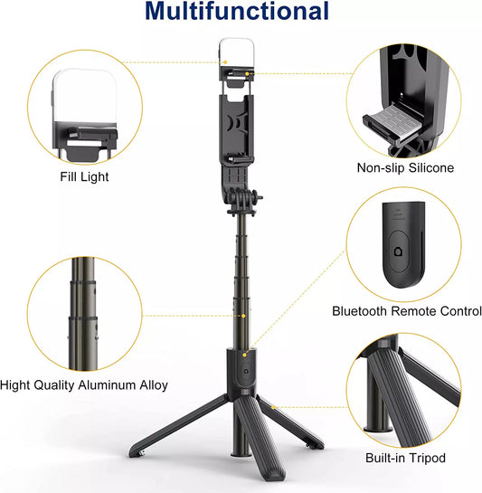 Selfie Stick Bluetooth mit Licht 4 in 1 für Smartphone Stativ Teleskop Stange