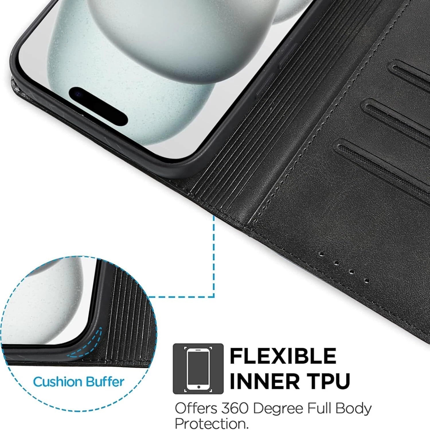 Hülle iPhone 16 / 15 Pro Max Plus Leder Flip Book Case Handy Schutzhülle Cover