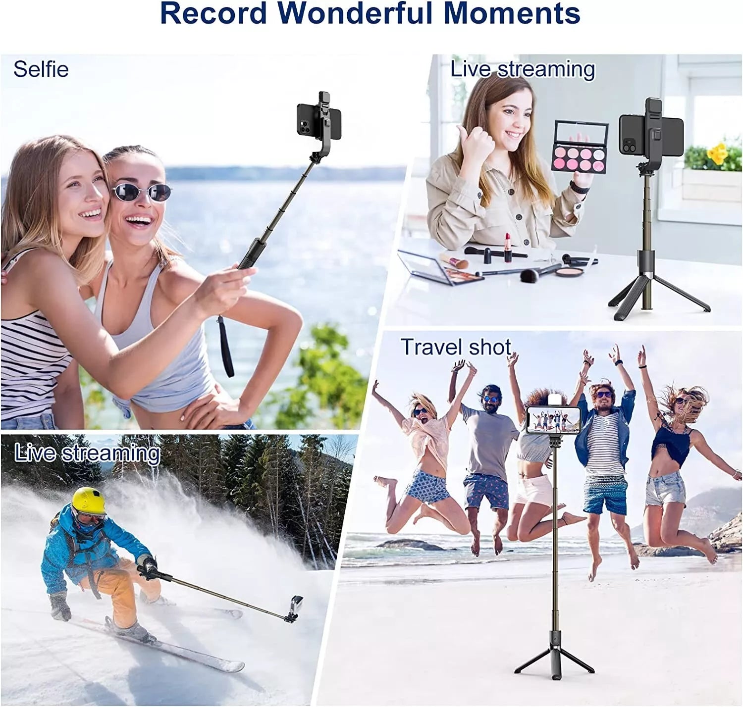 Selfie Stick Bluetooth mit Licht 4 in 1 für Smartphone Stativ Teleskop Stange