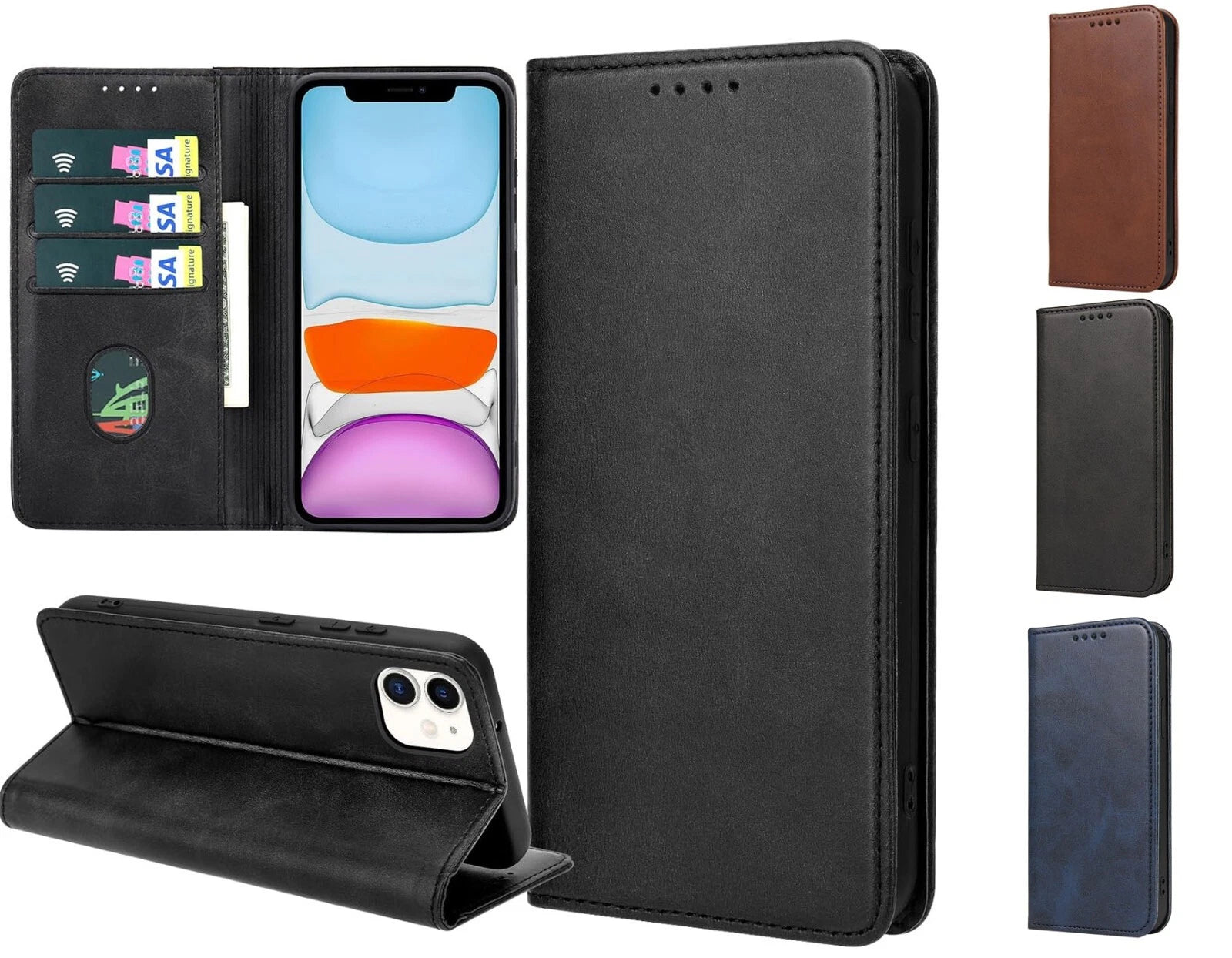 Hülle iPhone 16 / 15 Pro Max Plus Leder Flip Book Case Handy Schutzhülle Cover